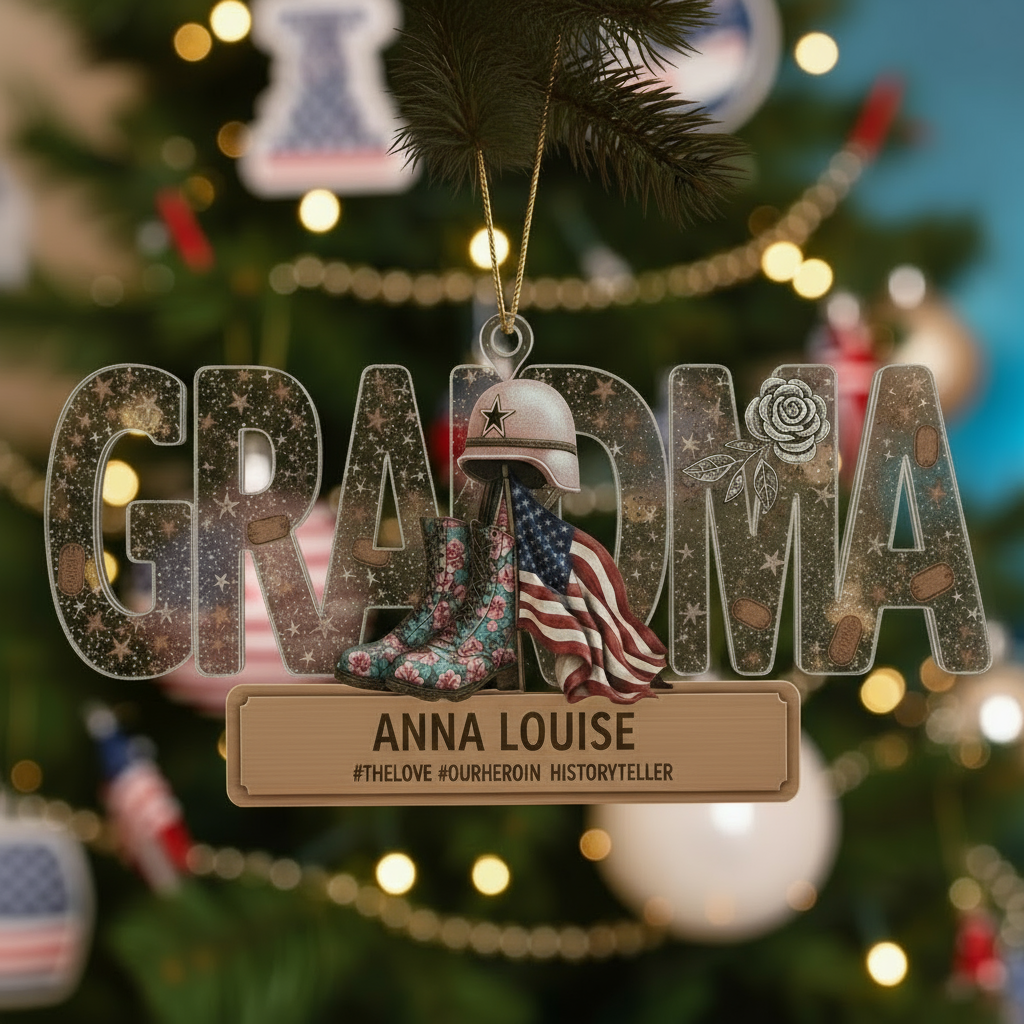 Personalized Veteran Grandma Ornament | Custom Name "Our Hero" Military Keepsake