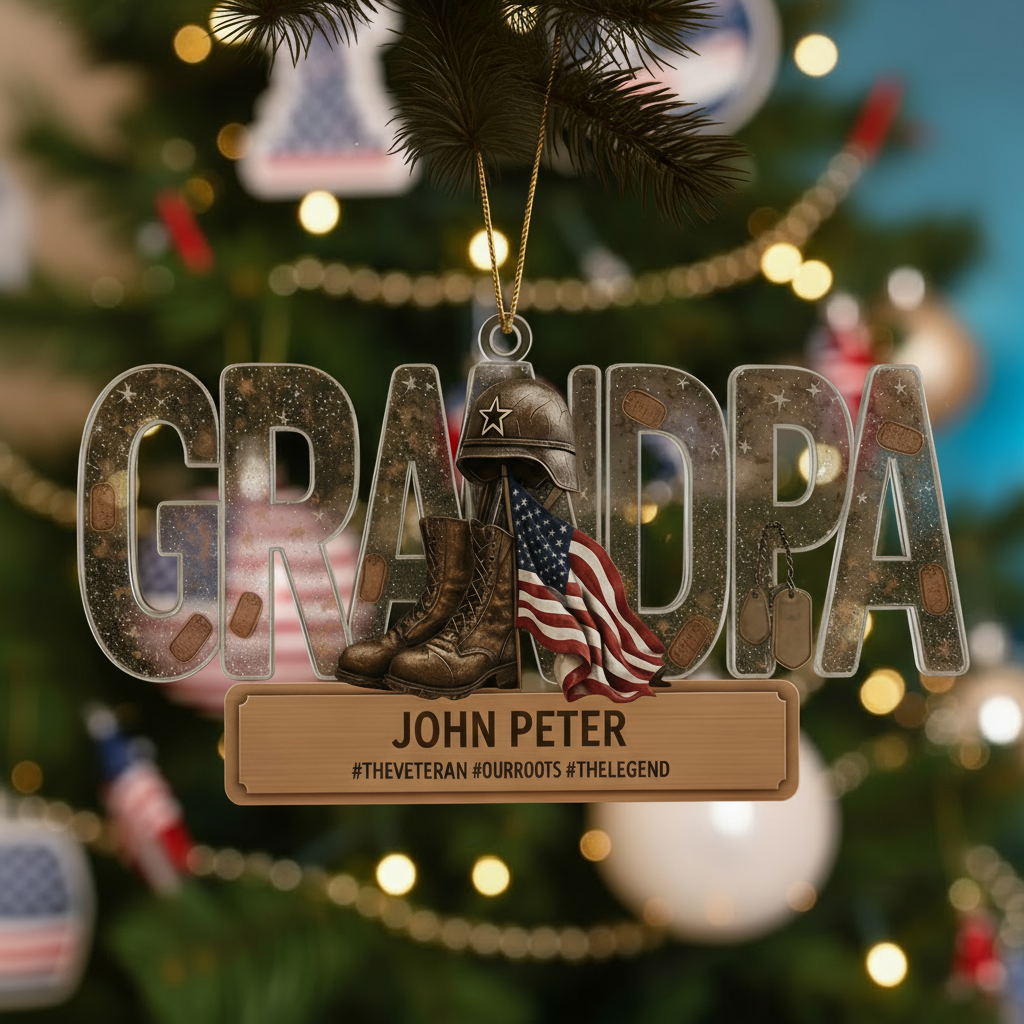 Personalized Veteran Grandpa Ornament | Custom Name "Our Hero" Military Keepsake