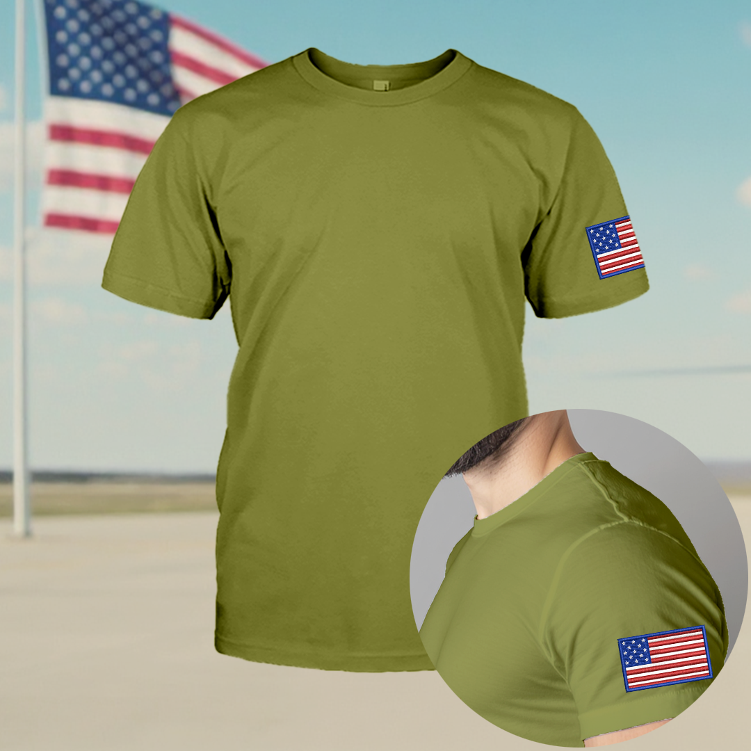 T-shirt with Embroidered Flag on Sleeve