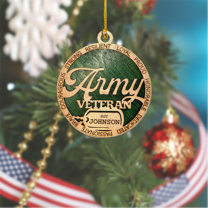 Personalized Army Wooden Christmas Ornament - Patriotic Military Decor with Custom Dog Tags - Great Soldier Gift
