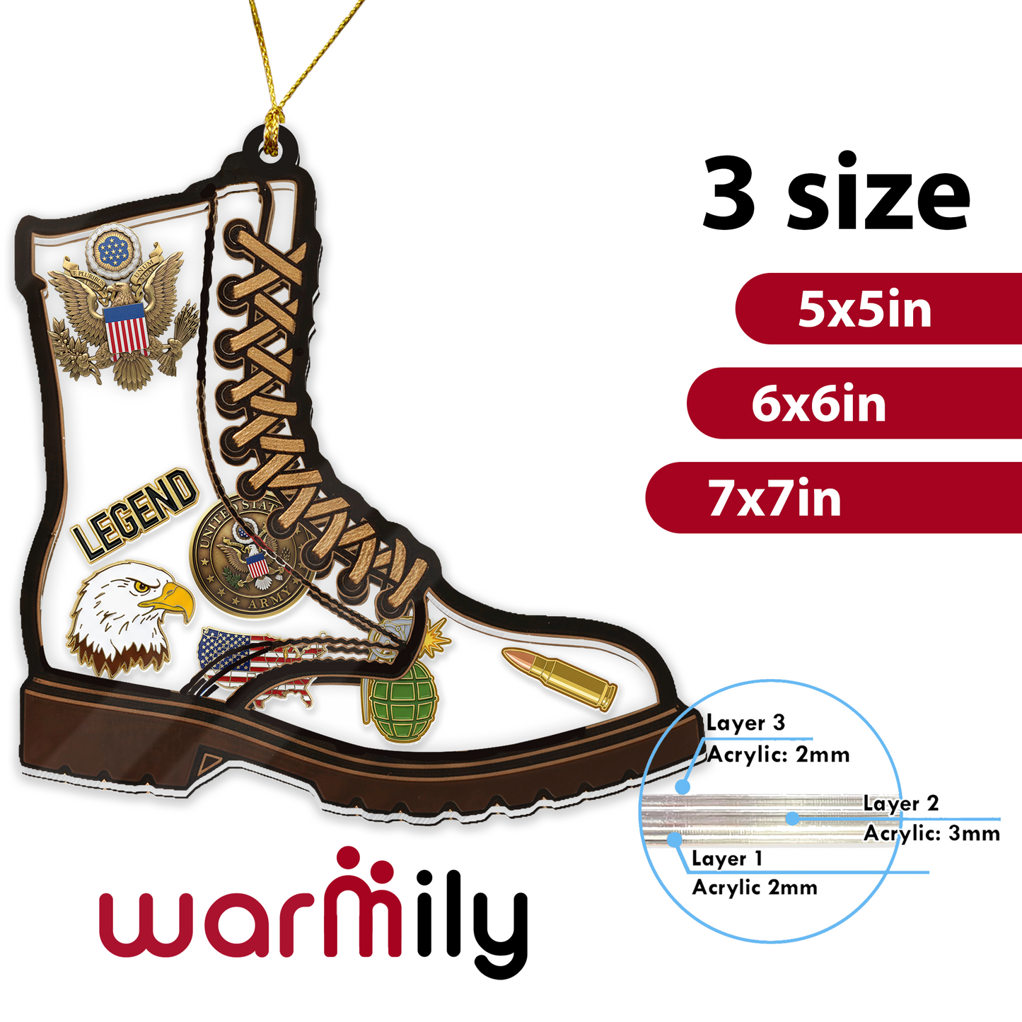 Personalized Military Legend Combat Boot Ornament | Layered Shaker Keepsake for Veterans & Soldiers