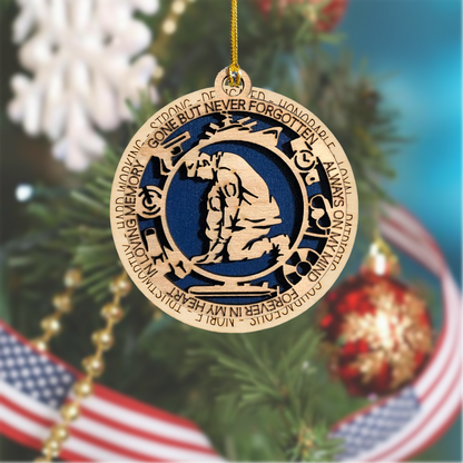 Memorial Ornament - Custom Engraved Wood Keepsake for Military Veteran