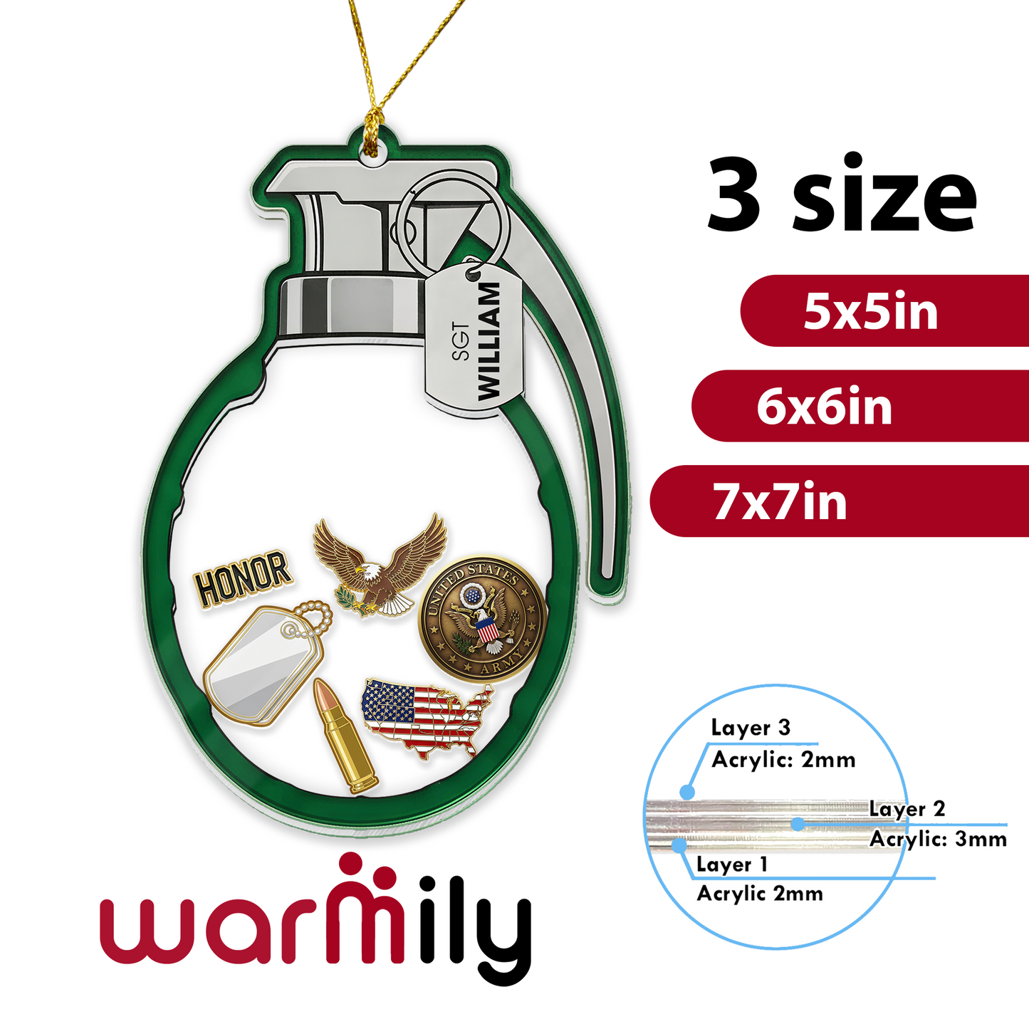 Personalized 'Badge of Honor' Grenade Ornament | Shaker Keepsake with Custom Dog Tag