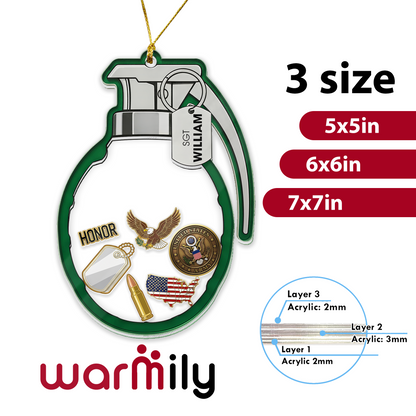 Personalized 'Badge of Honor' Grenade Ornament | Shaker Keepsake with Custom Dog Tag