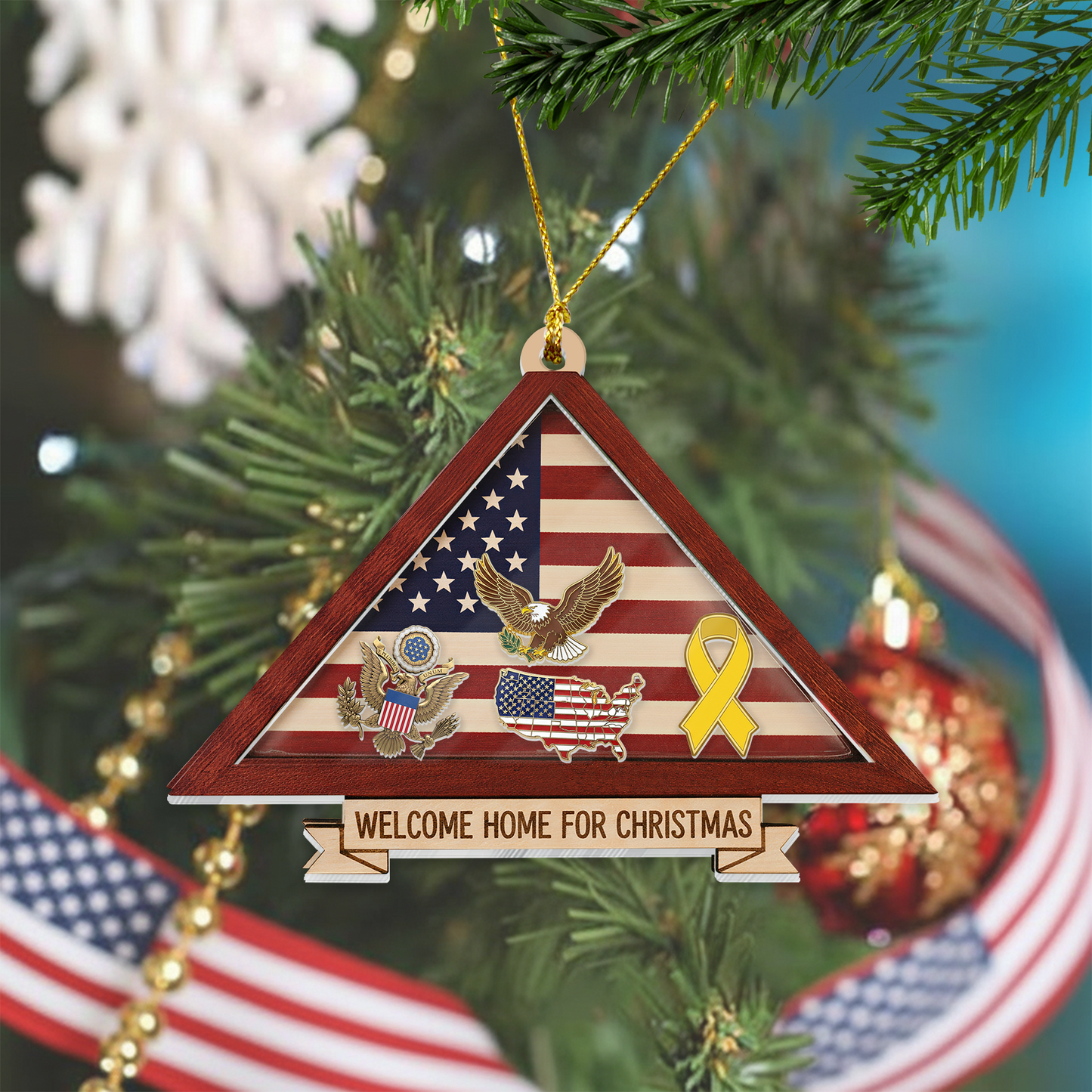 Personalized 'A Hero's Honor' Folded Flag Ornament | Custom Name Memorial & Veteran Keepsake