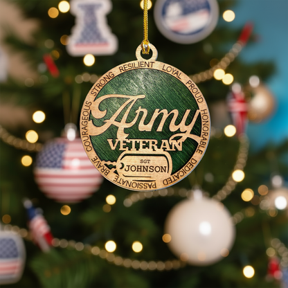 Personalized Army Wooden Christmas Ornament - Patriotic Military Decor with Custom Dog Tags - Great Soldier Gift
