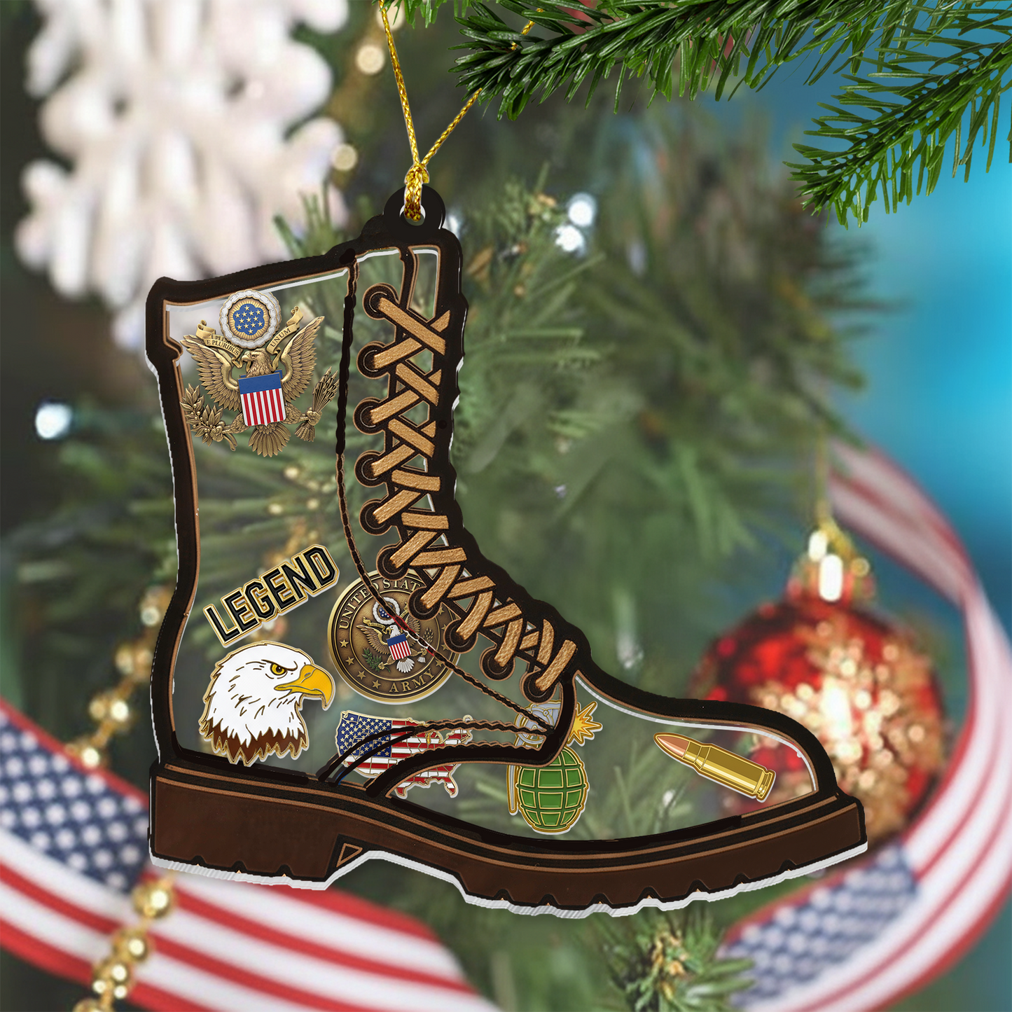 Personalized Military Legend Combat Boot Ornament | Layered Shaker Keepsake for Veterans & Soldiers
