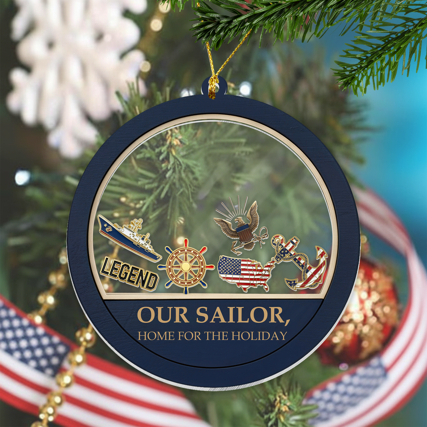 Personalized Navy Legend Shaker Ornament | Custom Name Keepsake Ornament