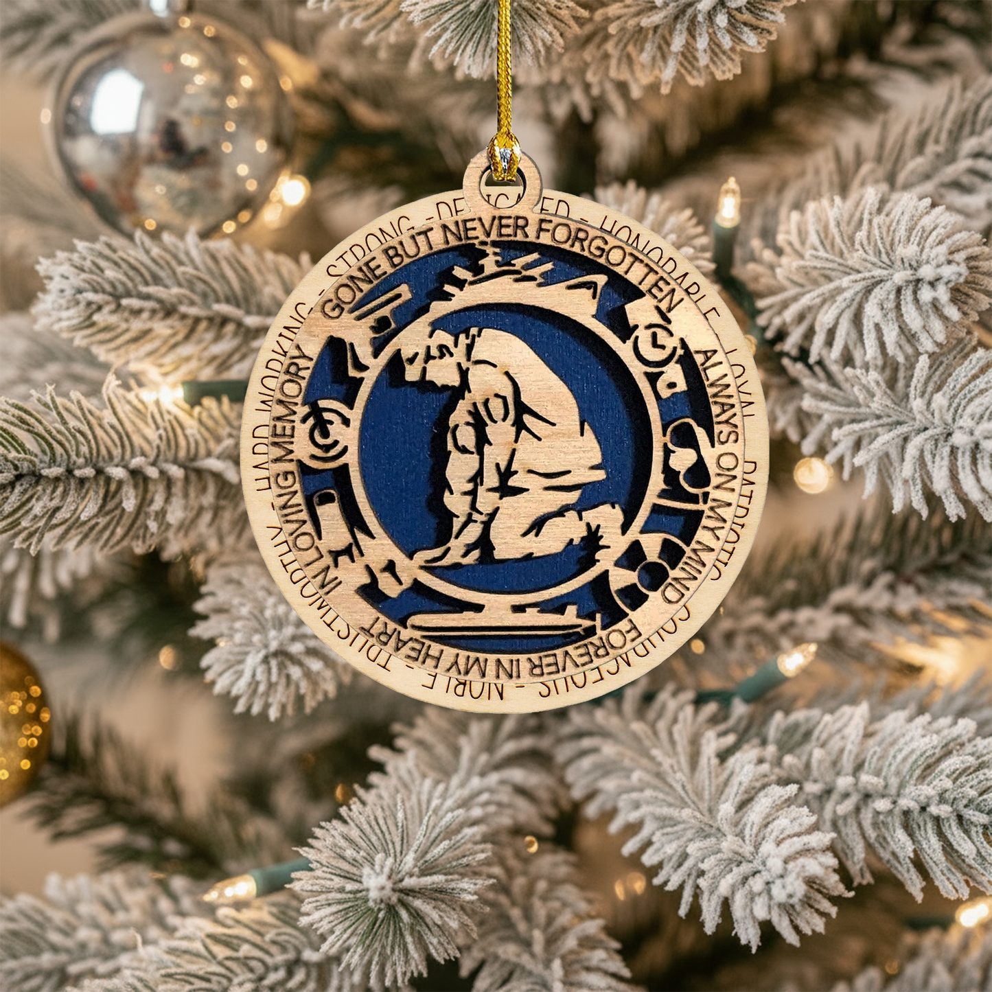 Memorial Ornament - Custom Engraved Wood Keepsake for Military Veteran