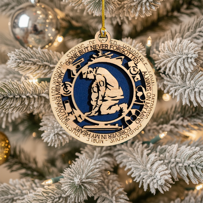 Memorial Ornament - Custom Engraved Wood Keepsake for Military Veteran