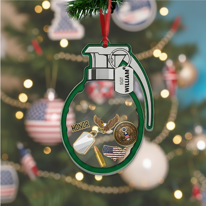 Personalized 'Badge of Honor' Grenade Ornament | Shaker Keepsake with Custom Dog Tag