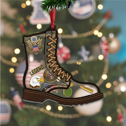 Personalized Military Legend Combat Boot Ornament | Layered Shaker Keepsake for Veterans & Soldiers