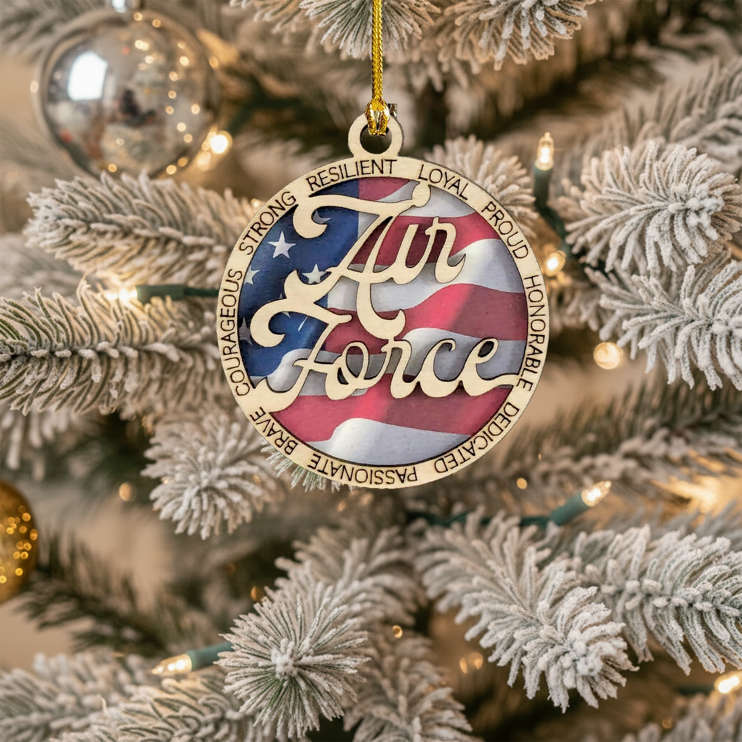 Air Force Wooden Christmas Ornament - Handcrafted 3" Laser Cut Patriotic Military Decor - Great Soldier Gift