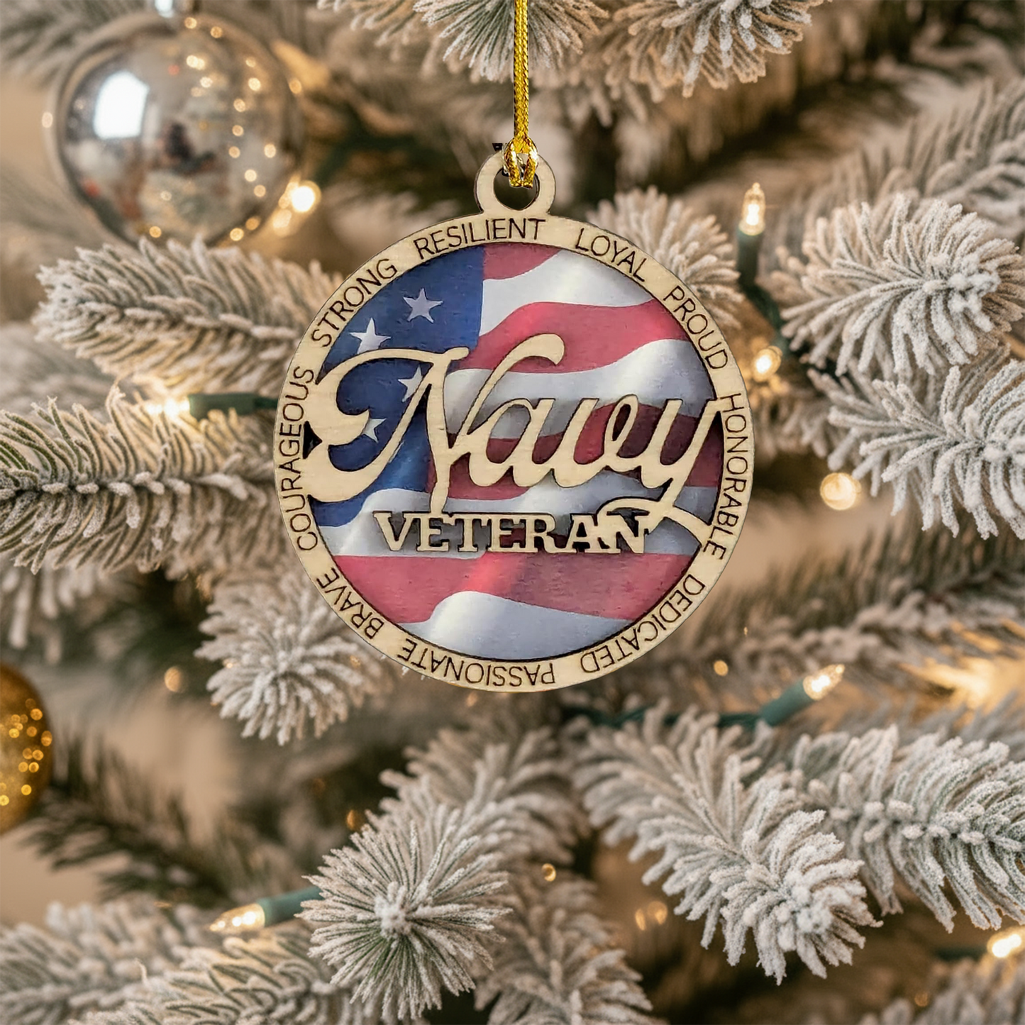 Navy Wooden Christmas Ornament - Handcrafted 3" Laser Cut Patriotic Military Decor - Great Soldier Gift