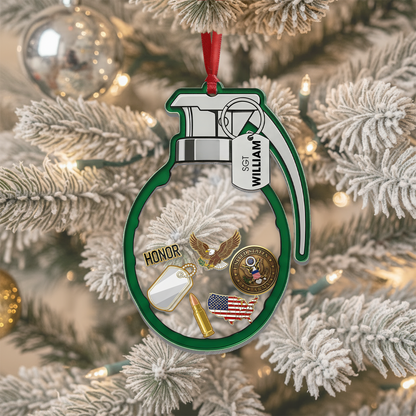 Personalized 'Badge of Honor' Grenade Ornament | Shaker Keepsake with Custom Dog Tag