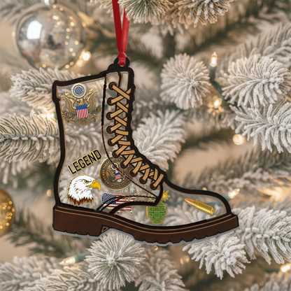 Personalized Military Legend Combat Boot Ornament | Layered Shaker Keepsake for Veterans & Soldiers