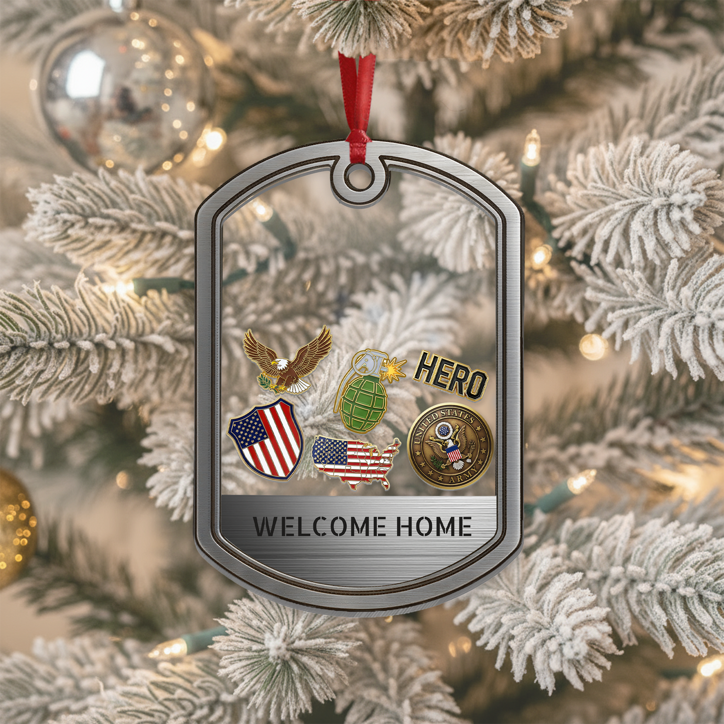 Personalized Military Dog Tag Ornament | Custom Text Shaker Keepsake