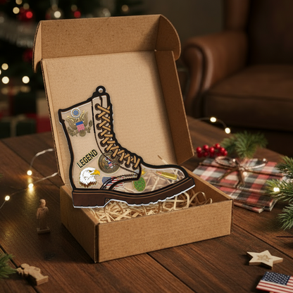 Personalized Military Legend Combat Boot Ornament | Layered Shaker Keepsake for Veterans & Soldiers