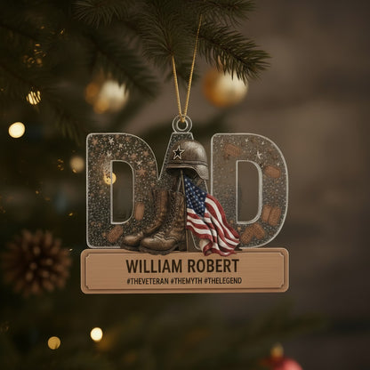 Personalized Veteran Dad Ornament | Custom Name "The Myth, The Legend" Keepsake