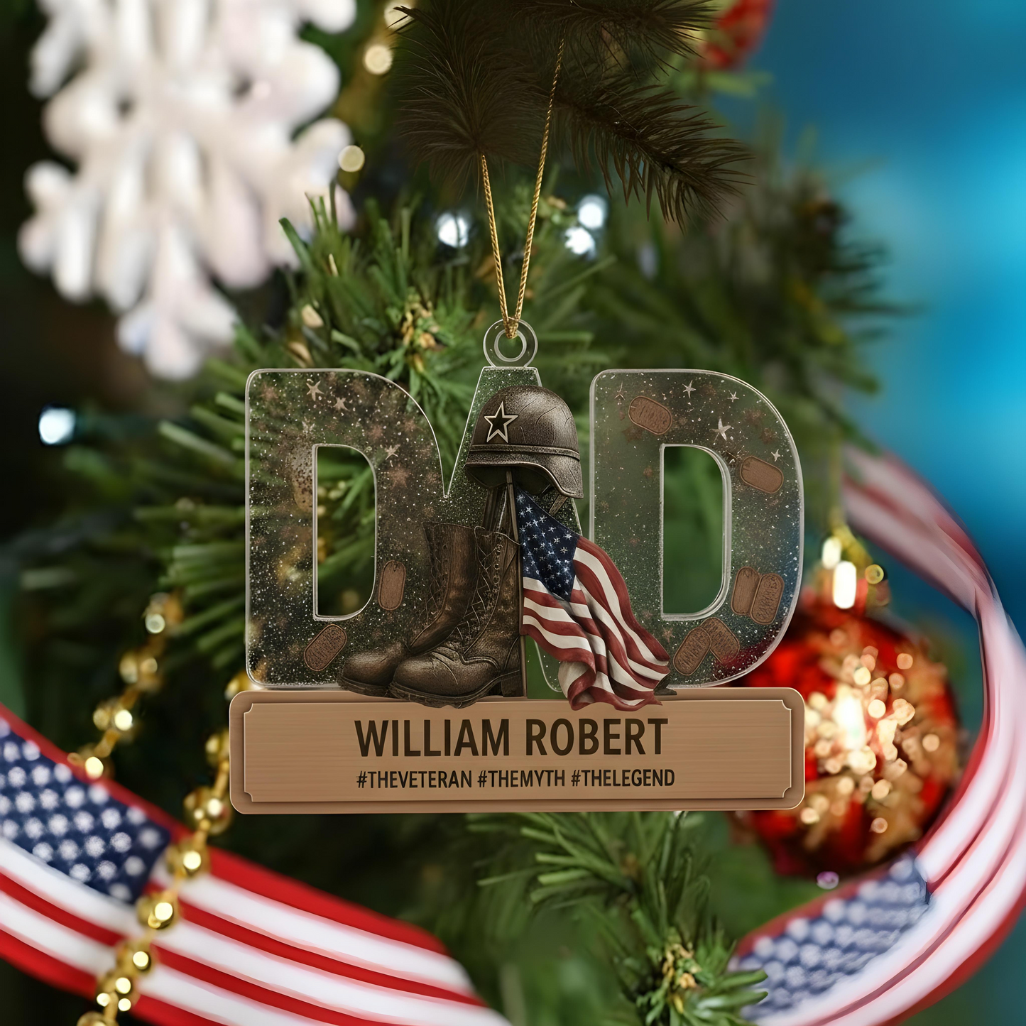 Personalized Veteran Dad Ornament | Custom Name "The Myth, The Legend" Keepsake
