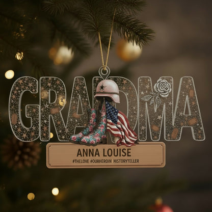 Personalized Veteran Grandma Ornament | Custom Name "Our Hero" Military Keepsake