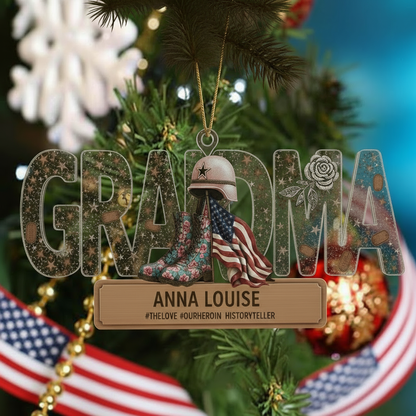 Personalized Veteran Grandma Ornament | Custom Name "Our Hero" Military Keepsake