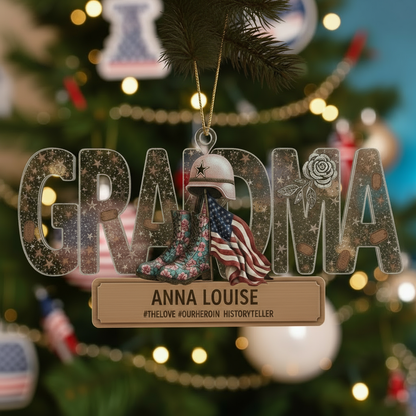 Personalized Veteran Grandma Ornament | Custom Name "Our Hero" Military Keepsake