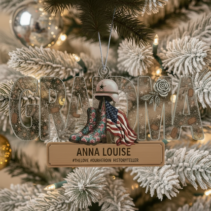 Personalized Veteran Grandma Ornament | Custom Name "Our Hero" Military Keepsake