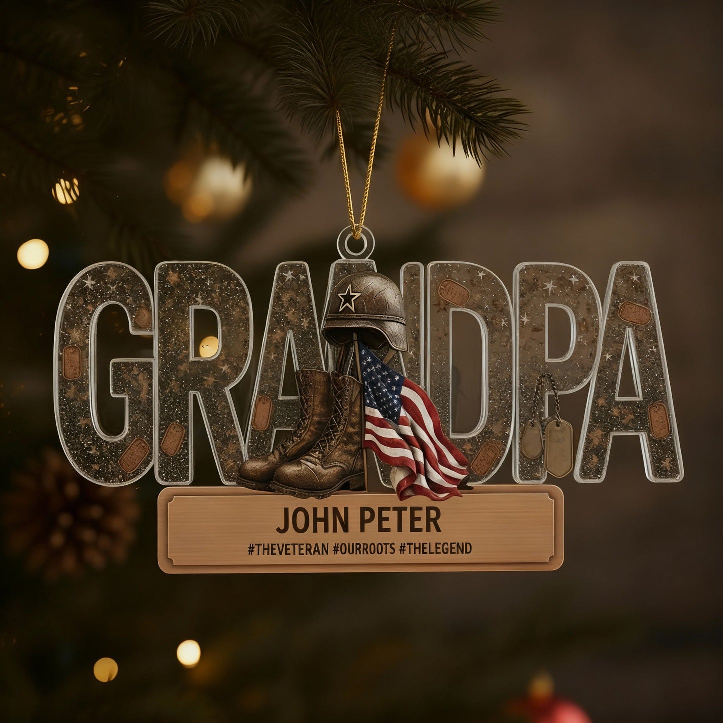 Personalized Veteran Grandpa Ornament | Custom Name "Our Hero" Military Keepsake