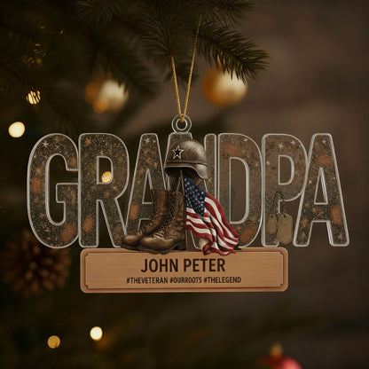 Personalized Veteran Grandpa Ornament | Custom Name "Our Hero" Military Keepsake