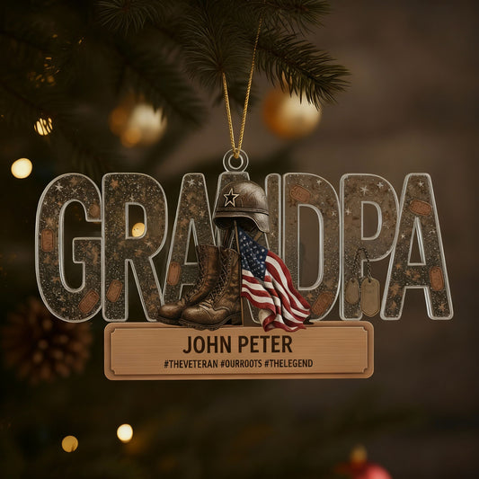Personalized Veteran Grandpa Ornament | Custom Name "Our Hero" Military Keepsake