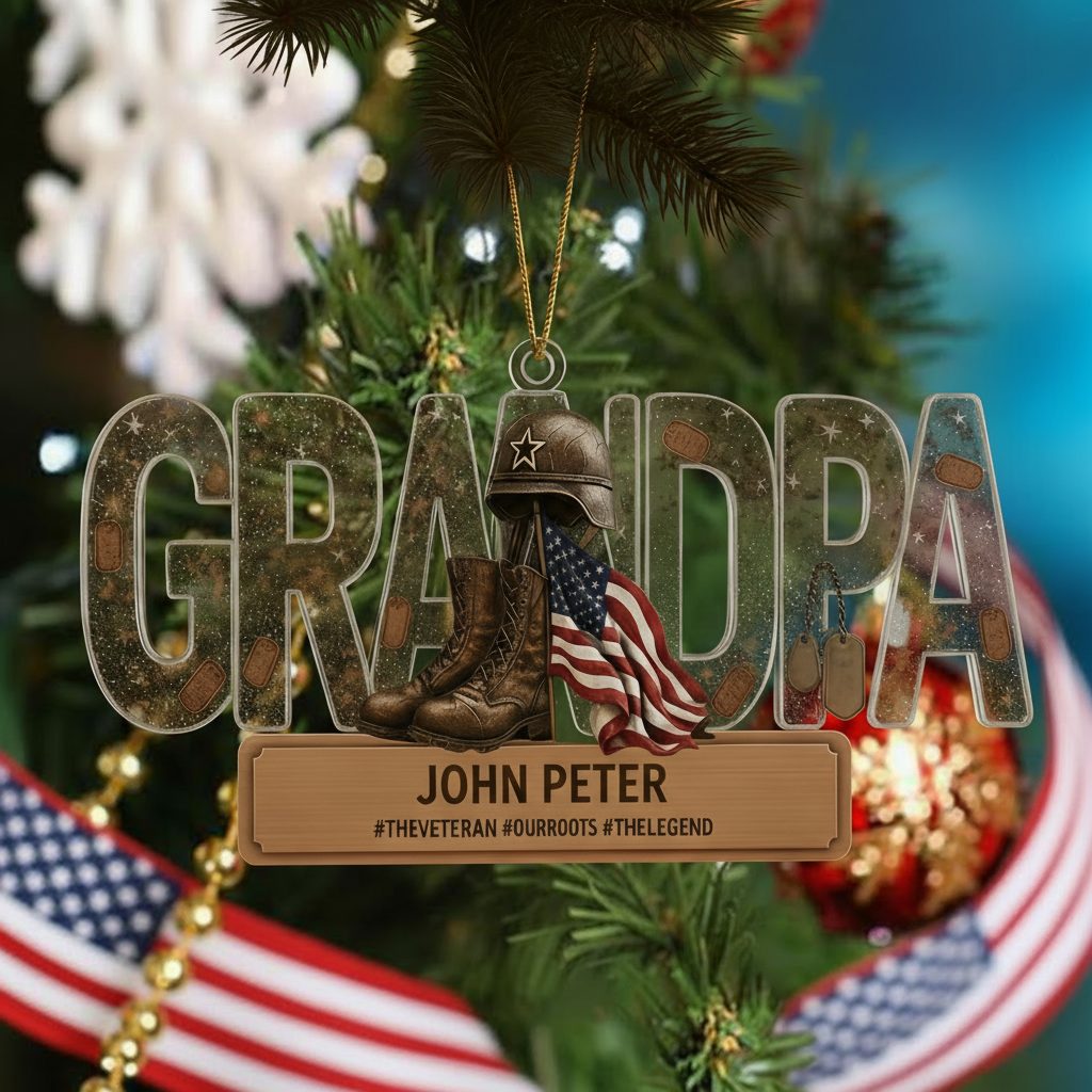 Personalized Veteran Grandpa Ornament | Custom Name "Our Hero" Military Keepsake