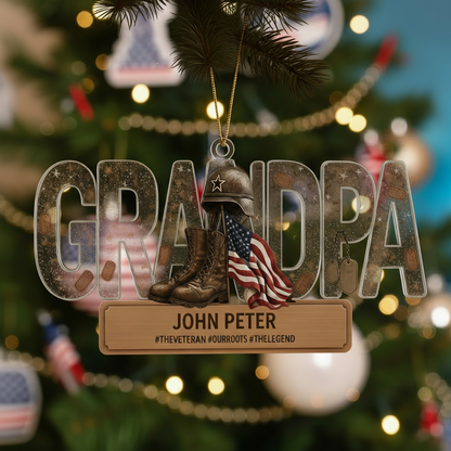 Personalized Veteran Grandpa Ornament | Custom Name "Our Hero" Military Keepsake