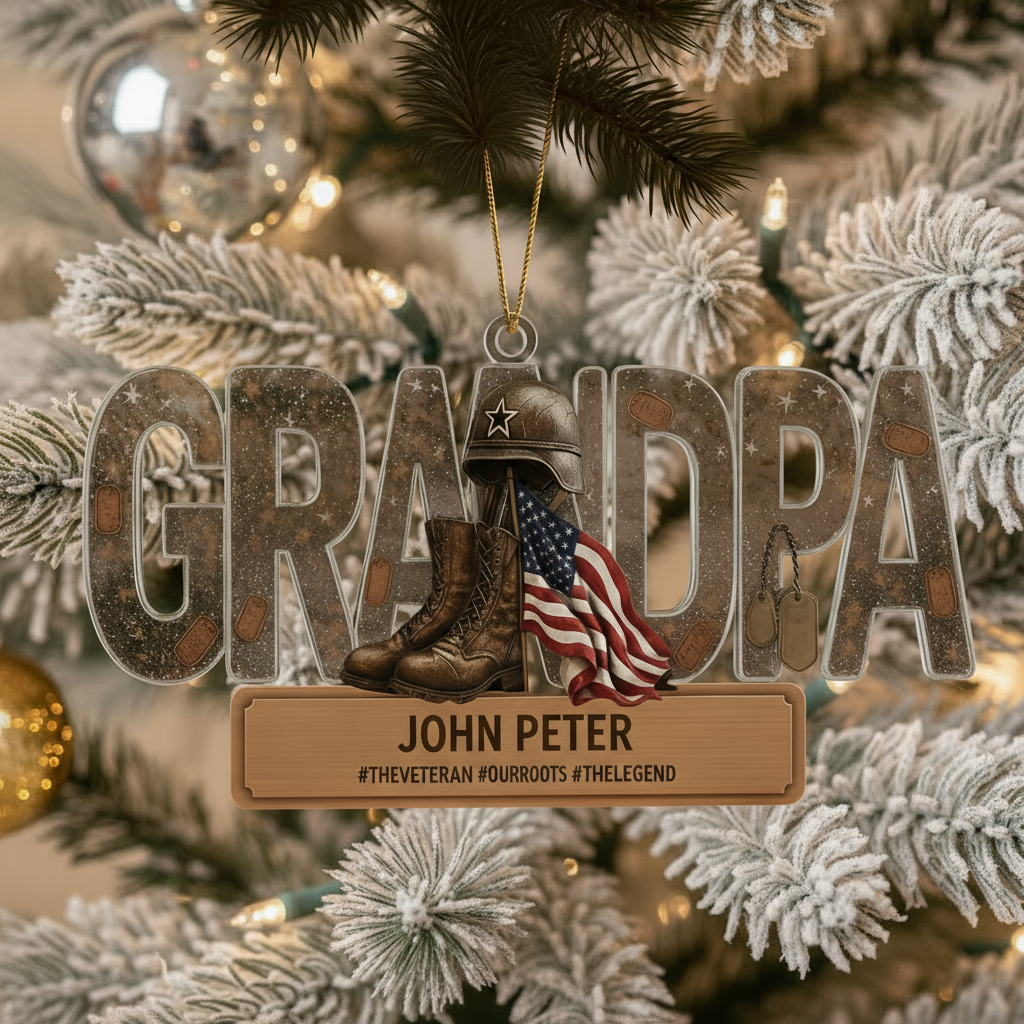 Personalized Veteran Grandpa Ornament | Custom Name "Our Hero" Military Keepsake