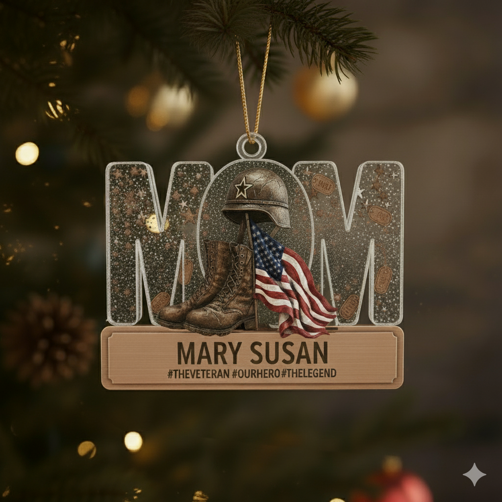 Personalized Veteran Mom Ornament | Custom Name "Our Hero" Military Keepsake