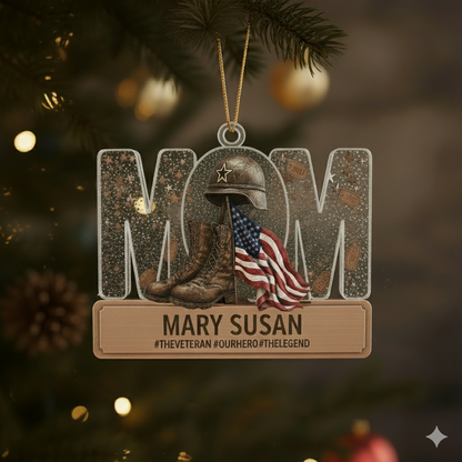 Personalized Veteran Mom Ornament | Custom Name "Our Hero" Military Keepsake