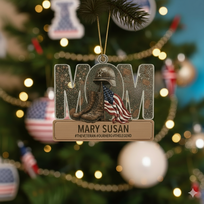 Personalized Veteran Mom Ornament | Custom Name "Our Hero" Military Keepsake