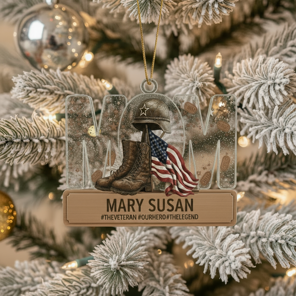 Personalized Veteran Mom Ornament | Custom Name "Our Hero" Military Keepsake