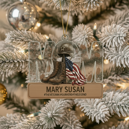 Personalized Veteran Mom Ornament | Custom Name "Our Hero" Military Keepsake