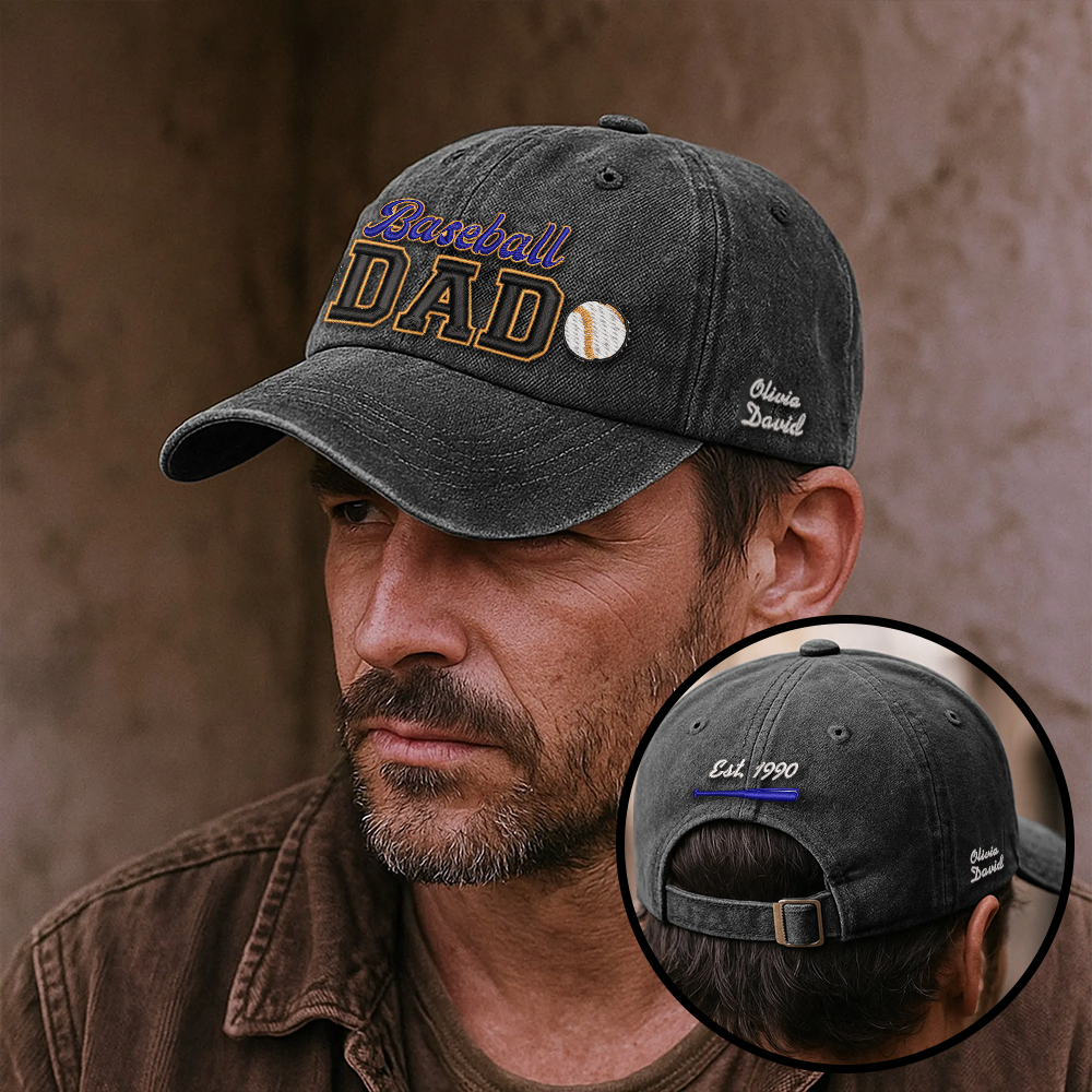 Custom Embroidered Baseball DAD Hat | Blue & Gold | Personalized Names