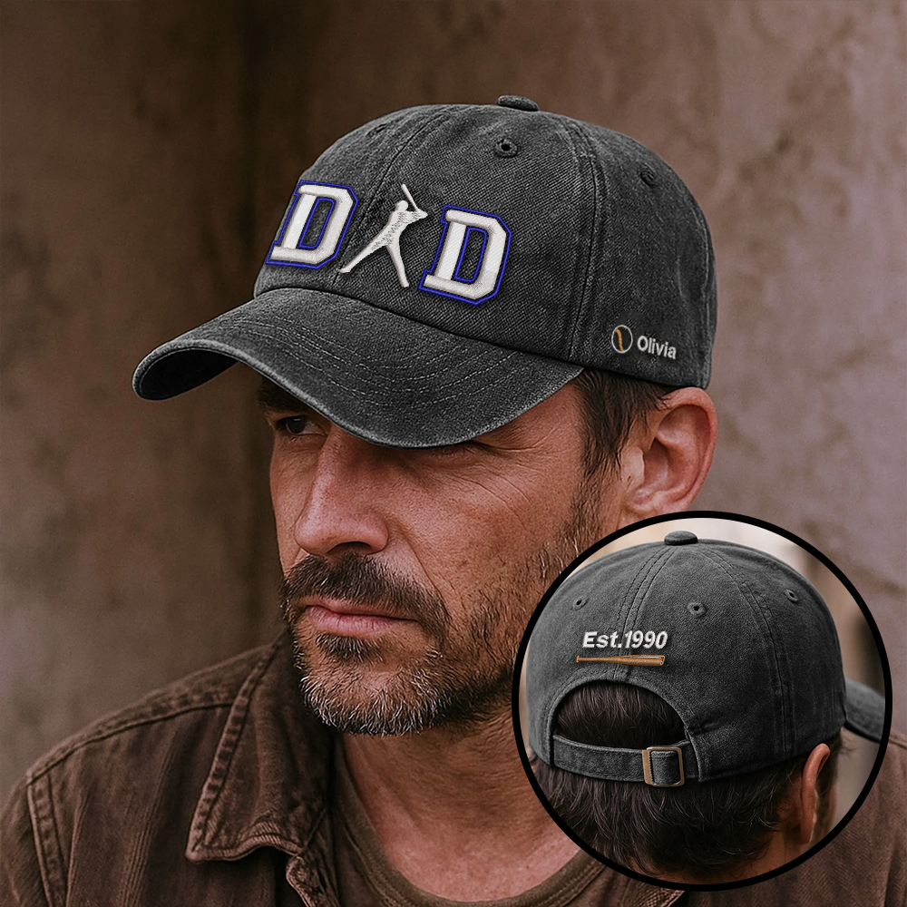 Custom Embroidered DAD Hat | Baseball Batter Design | Personalized Names