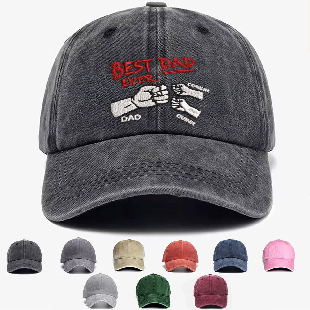 Personalized Best Dad Ever Fist Bump Embroidered Vintage Cap LANT1036