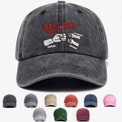 Personalized Best Dad Ever Fist Bump Embroidered Vintage Cap LANT1036