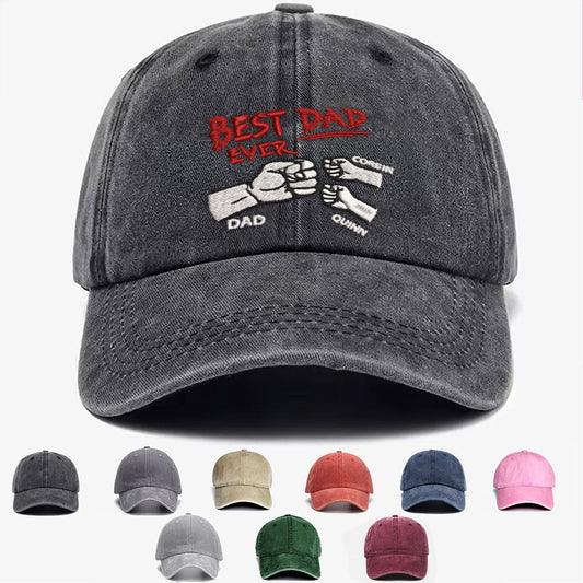 Personalized Best Dad Ever Fist Bump Embroidered Vintage Cap LANT1036