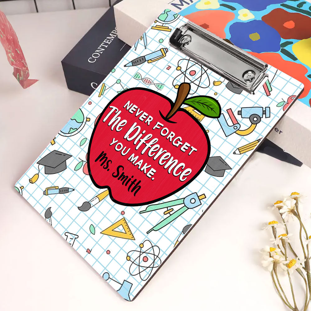 Never Forget The Difference You Make Teacher Wood Clipboard With Clip
