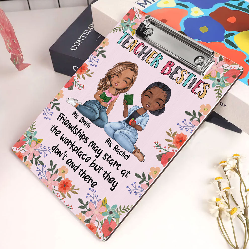 Teacher Besties Wood Clipboard With Clip
