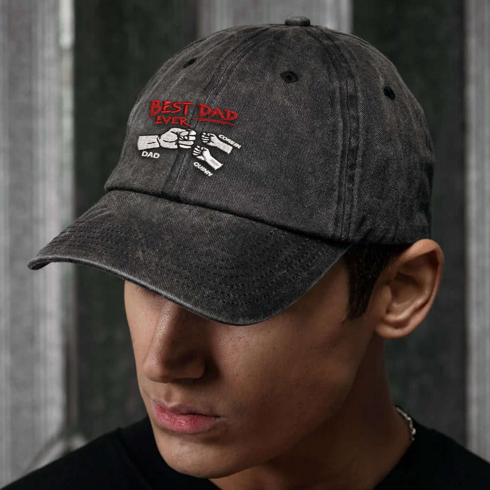 Personalized Best Dad Ever Fist Bump Embroidered Vintage Cap LANT1036