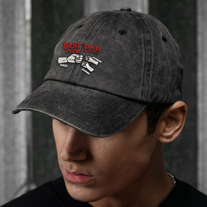 Personalized Best Dad Ever Fist Bump Embroidered Vintage Cap LANT1036