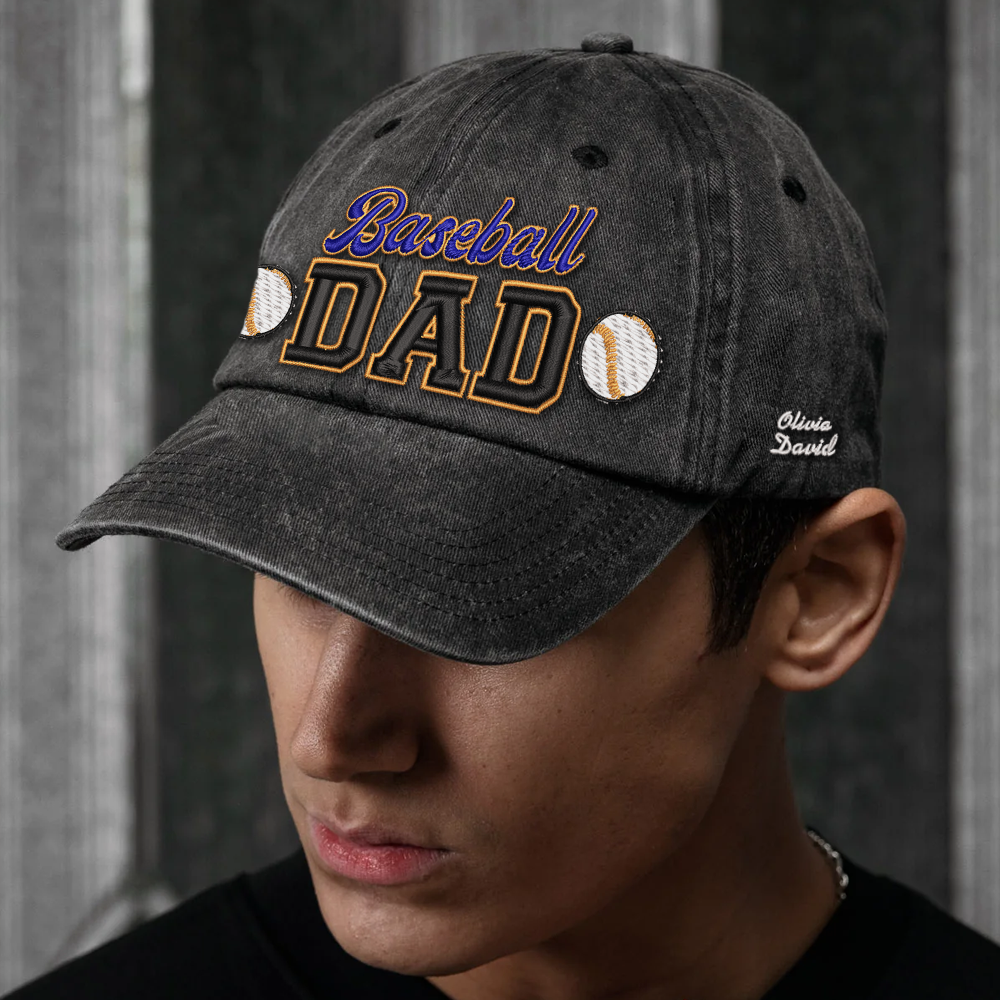 Custom Embroidered Baseball DAD Hat | Blue & Gold | Personalized Names