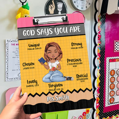 God Says You Are Teacher Wood Clipboard With Clip